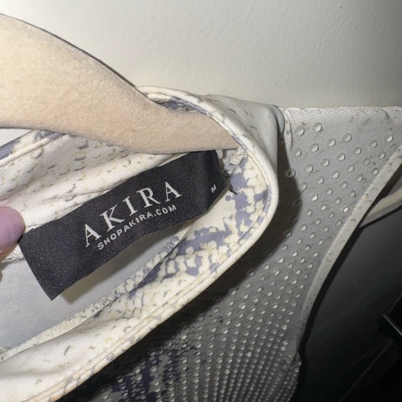 AKIRA Cream Snakeskin Clear Beaded Rhinestone High Neck Maxi Dress - Picture 10 of 12